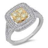 0.95 Carat (ctw) 18K White & Yellow Gold Two Tone Round Yellow & White Diamond Ladies Split Shank Bridal Engagement Ring 1 CT