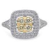 0.95 Carat (ctw) 18K White & Yellow Gold Two Tone Round Yellow & White Diamond Ladies Split Shank Bridal Engagement Ring 1 CT