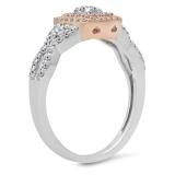 0.50 Carat (ctw) Two Tone Rose Gold Plated 14K White Gold Round Diamond Ladies Swirl Split Shank Bridal Cluster Engagement Ring 1/2 CT