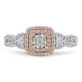 0.50 Carat (ctw) Two Tone Rose Gold Plated 14K White Gold Round Diamond Ladies Swirl Split Shank Bridal Cluster Engagement Ring 1/2 CT