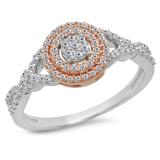 0.35 Carat (ctw) Two Tone Rose Gold Plated 14K White Gold Round Diamond Ladies Swirl Split Shank Bridal Cluster Engagement Ring 1/3 CT