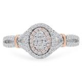 0.35 Carat (ctw) Two Tone Rose Gold Plated 14K White Gold Round Diamond Ladies Swirl Split Shank Bridal Cluster Engagement Ring 1/3 CT