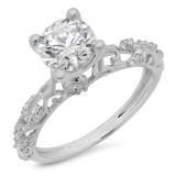 Sterling Silver Round White Cubic Zirconia Ladies Vintage Style Split Shank Bridal Engagement Ring