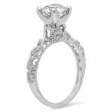 Sterling Silver Round White Cubic Zirconia Ladies Vintage Style Split Shank Bridal Engagement Ring