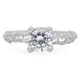 Sterling Silver Round White Cubic Zirconia Ladies Vintage Style Split Shank Bridal Engagement Ring
