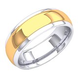 14K White & Yellow Gold Two Tone Ladies Ring 5 MM Flat Fancy Shiny Polished Comfort Fit Low Dome Wedding Band