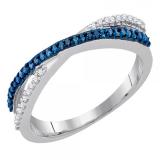 0.20 Carat (ctw) 10K White Gold Round White and Blue Diamond Ladies Infinity Swirl Wedding Anniversary Band Ring