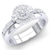 0.45 Carat (cttw) White Diamond Ladies Bridal Halo Engagement Ring Set 1/2 CT 10K White Gold