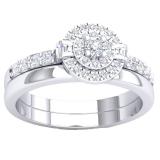0.45 Carat (cttw) White Diamond Ladies Bridal Halo Engagement Ring Set 1/2 CT 10K White Gold