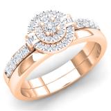 0.45 Carat (cttw) White Diamond Ladies Bridal Halo Engagement Ring Set 1/2 CT 18K Rose Gold