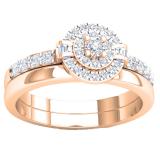 0.45 Carat (cttw) White Diamond Ladies Bridal Halo Engagement Ring Set 1/2 CT 18K Rose Gold