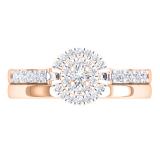 0.45 Carat (cttw) White Diamond Ladies Bridal Halo Engagement Ring Set 1/2 CT 18K Rose Gold