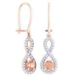 1.10 Carat (Ctw) 14K Rose Gold Round Cut Morganite & White Diamond Ladies Infinity Dangling Earrings