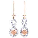 1.10 Carat (Ctw) 14K Rose Gold Round Cut Morganite & White Diamond Ladies Infinity Dangling Earrings