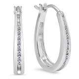 0.20 Carat (Ctw) Sterling Silver Real Round White Diamond Ladies Hoop Earrings 1/5 CT