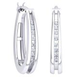 0.20 Carat (Ctw) Sterling Silver Real Round White Diamond Ladies Hoop Earrings 1/5 CT