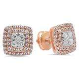 0.65 Carat (Ctw) 10K Rose Gold Round Cut White Diamond Ladies Cluster Style Stud Earrings