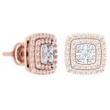 0.65 Carat (Ctw) 10K Rose Gold Round Cut White Diamond Ladies Cluster Style Stud Earrings