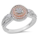 0.50 Carat (ctw) Two Tone Rose Gold Plated 14K White Gold Round White Diamond Ladies Split Shank Bridal Cluster Engagement Ring 1/2 CT