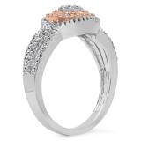 0.50 Carat (ctw) Two Tone Rose Gold Plated 14K White Gold Round White Diamond Ladies Split Shank Bridal Cluster Engagement Ring 1/2 CT