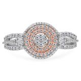 0.50 Carat (ctw) Two Tone Rose Gold Plated 14K White Gold Round White Diamond Ladies Split Shank Bridal Cluster Engagement Ring 1/2 CT