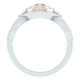 0.50 Carat (ctw) Two Tone Rose Gold Plated 14K White Gold Round White Diamond Ladies Split Shank Bridal Cluster Engagement Ring 1/2 CT