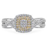 0.45 Carat (ctw) 14K White & Yellow Gold Two Tone Round Diamond Ladies Swirl Split Shank Bridal Cluster Engagement Ring 1/2 CT
