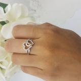 0.20 Carat (ctw) Sterling Silver & Pink Gold Plated Round White Diamond Ladies Promise Tangled Double Heart Love Engagement Ring