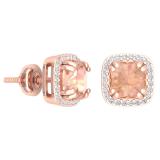 2.35 Carat (Ctw) 18K Rose Gold Cushion Cut Morganite & Round Cut White Diamond Ladies Halo Style Stud Earrings