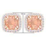 2.35 Carat (Ctw) 18K Rose Gold Cushion Cut Morganite & Round Cut White Diamond Ladies Halo Style Stud Earrings