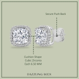 2.68 Cttw Cushion & Round Cubic Zirconia Double Prong Stud Earrings, 925 Sterling Silver in Push Back