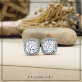 2.68 Cttw Cushion & Round Cubic Zirconia Double Prong Stud Earrings, 925 Sterling Silver in Screw Back