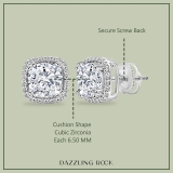 2.68 Cttw Cushion & Round Cubic Zirconia Double Prong Stud Earrings, 925 Sterling Silver in Screw Back