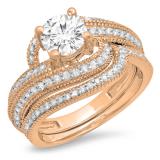 1.25 Carat (Ctw) 10K Rose Gold Round Cut Diamond Ladies Twisted Bridal Engagement Ring With Matching Band Set 1 1/2 CT