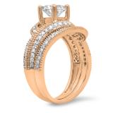 1.25 Carat (Ctw) 10K Rose Gold Round Cut Diamond Ladies Twisted Bridal Engagement Ring With Matching Band Set 1 1/2 CT