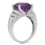 6.25 Carat (Ctw) 10K White Gold Oval Cut Amethyst & Round Cut White Diamond Ladies Bridal Unique Promise Engagement Ring