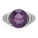 6.25 Carat (Ctw) 10K White Gold Oval Cut Amethyst & Round Cut White Diamond Ladies Bridal Unique Promise Engagement Ring