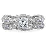 1.75 Carat (Ctw) 10K White Gold Princess & Round Cut White Diamond Ladies V Prong Milgrain Bridal Engagement Ring Matching Band Sets 1 3/4 CT