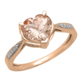 1.75 Carat (Ctw) 14K Rose Gold Heart-Shaped Morganite & Round Diamond Ladies Bridal Promise Engagement Ring