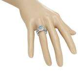 1.85 Carat (Ctw) Two Tone Rose Gold Plated 14K White Gold Round Cut Blue Topaz & White Diamond Ladies Bridal Split Shank Halo Engagement Ring With Matching Band Set