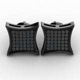 0.13 Carat (ctw) Black Rhodium Plated Sterling Silver Black Real Diamond Kite Shape Mens Hip Hop Iced Stud Earrings