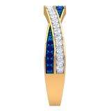 0.50 Carat (Ctw) 10K Yellow Gold Round Blue Sapphire & White Diamond Ladies Anniversary Wedding Band Swirl Stackable Ring