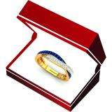 0.50 Carat (Ctw) 10K Yellow Gold Round Blue Sapphire & White Diamond Ladies Anniversary Wedding Band Swirl Stackable Ring