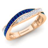 0.50 Carat (Ctw) 14K Rose Gold Round Blue Sapphire & White Diamond Ladies Anniversary Wedding Band Swirl Stackable Ring