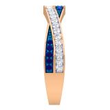 0.50 Carat (Ctw) 14K Rose Gold Round Blue Sapphire & White Diamond Ladies Anniversary Wedding Band Swirl Stackable Ring