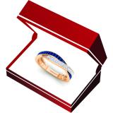 0.50 Carat (Ctw) 14K Rose Gold Round Blue Sapphire & White Diamond Ladies Anniversary Wedding Band Swirl Stackable Ring