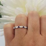 0.40 Carat (ctw) 10K White Gold Round Blue Sapphire And White Diamond Ladies Vintage Style Anniversary Wedding Eternity Band Stackable Ring