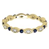 0.40 Carat (ctw) 10K Yellow Gold Round Blue Sapphire And White Diamond Ladies Vintage Style Anniversary Wedding Eternity Band Stackable Ring
