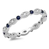 0.40 Carat (ctw) 14K White Gold Round Blue Sapphire And White Diamond Ladies Vintage Style Anniversary Wedding Eternity Band Stackable Ring
