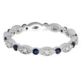 0.40 Carat (ctw) 14K White Gold Round Blue Sapphire And White Diamond Ladies Vintage Style Anniversary Wedding Eternity Band Stackable Ring